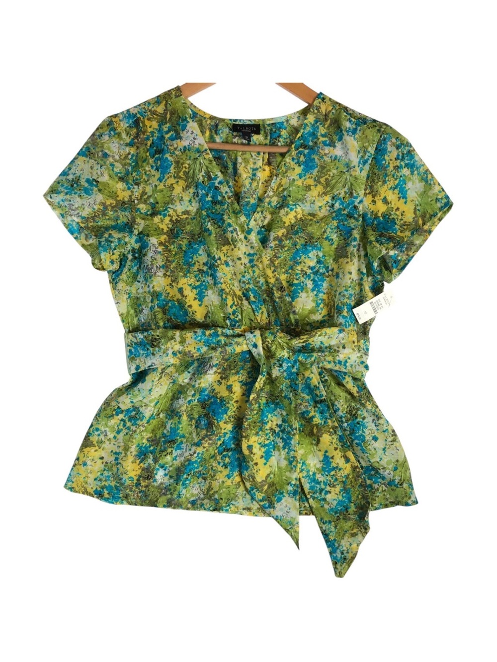 NEW Talbots Silk Floral Blouse Size 10 Wrap Tie V Neck Lightweight Fairy $79